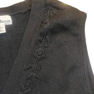 VTG Croft and Barrow Sweater Women Plus Vest 3X Black Knit V-Neck Black Flowers